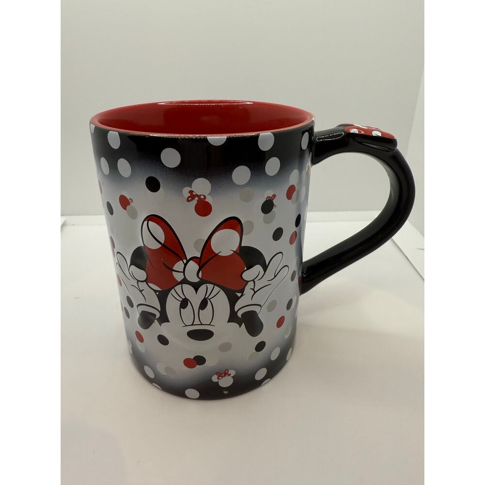 Disney Parks Minnie Mouse Coffee Mug Raised Red Bow Polka Dots Ceramic 12 oz